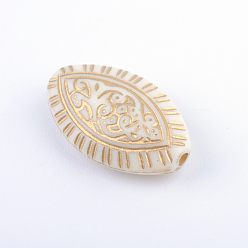 Бежевый Лошадь глаз гальванических акриловые бусины, золотой металл обвитыми, бежевые, 19x11x5.5 мм, Отверстие : 1.5 мм , около 900 шт / 500 г