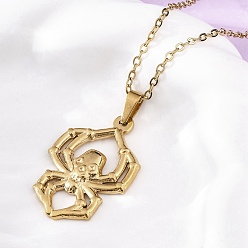 Настоящее золото 18K Хэллоуин череп паук 304 ожерелья из нержавеющей стали с подвеской, ионное покрытие (ip), реальный 18 k позолоченный, 17.91 дюйм (45.5 см)