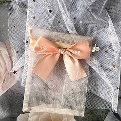 Темный Лосось Прямоугольные сумки из органзы на шнурке, мешочки для хранения подарков с бантом, темный лосось, 12x9 см