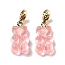 Pink Подвесные украшения из смолы в виде медведя, 304 украшения из нержавеющей стали с застежкой-клешней в виде лобстера, ионное покрытие (ip), реальный 14 k позолоченный, розовые, 30.5 мм