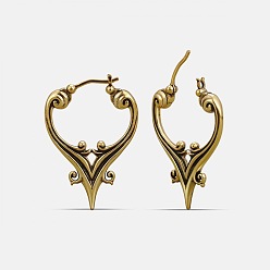 Antique Golden Alloy Hoop Earrings for Women, Flower Bud Vine Shape, Antique Golden, 30mm