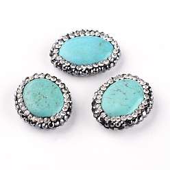 Говлит Окрашенные и нагретые овальные натуральные бусиловые бусины, с полимерной глиной горный хрусталь, 19~20x16x4~5 мм, отверстие : 0.5 мм