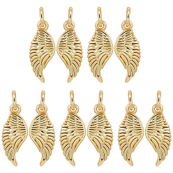 Real 18K Gold Plated 10Pcs Brass Pendants, Wing Charms, with Jump Ring, Long-Lasting Plated, Lead Free & Cadmium Free, Real 18K Gold Plated, 16x6.5x2mm, Hole: 3.5mm