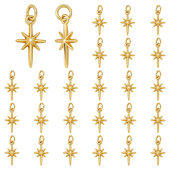 Настоящее золото 18K 24 латунные подвески шт., с прыжковых колец, Полярная звезда, реальный 18 k позолоченный, 16.5x9x2.5 мм, отверстие : 3.4 мм