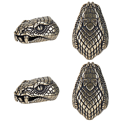 Antique Silver 4Pcs Brass Beads, for EDC Knife String Pendant Parachute String Tool, Snake, Antique Silver, 25.5x16x10.5mm, Hole: 3.5mm