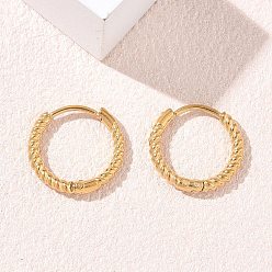 Golden Twist Textured 304 Stainless Steel Huggie Hoop Earrings, Ion Plating(IP), Golden, 14x2mm