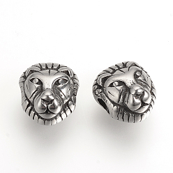 Antique Silver 304 Stainless Steel Beads, Lion, Antique Silver, 12x11x8.5mm, Hole: 3mm