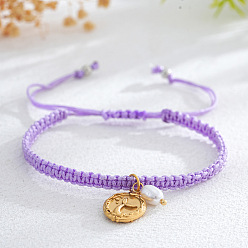 Лиловый Браслеты с подвесками из латуни и искусственного жемчуга, плетеные браслеты из полиэфирного шнура для женщин, овальные с листа, сирень, 11.02 дюйм (28 см)