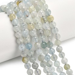 Аквамарин Природные Аквамарин бисер нитей, граненый (128 граней), круглые, 6 мм, отверстие : 1 мм, около 67 шт / нитка, 15.43 дюйм (39.2 см)