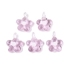 Pearl Pink Handmade Lampwork Pendants, Plum Blossom Charms, Pearl Pink, 28~31x20~24x8~11mm, Hole: 1.8~4mm