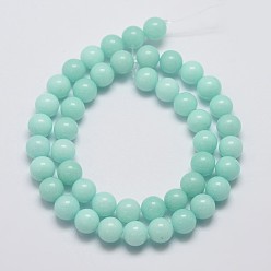 Pale Turquoise Natural Malaysia Jade Beads Strands, Imitation Amazonite, Round, Dyed, Pale Turquoise, 8mm, Hole: 1mm, about 48pcs/strand, 15 inch