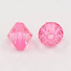 Pink Граненый Bicone прозрачные акриловые бусины, окрашенные, розовые, 8 мм, отверстие : 1 мм, Около 2800 шт / 500 г
