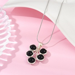 Black Onyx Ожерелья с подвесками из бисера из натурального черного оникса (окрашенного и нагретого) в виде листовой медной проволоки, серебряные, 17.99 дюйм (45.7 см)
