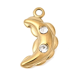 Золотой 304 подвески из нержавеющей стали, прелести полумесяца, со стразами, ионное покрытие (ip), золотые, 17x10x3.5 мм, отверстие : 1.6 мм