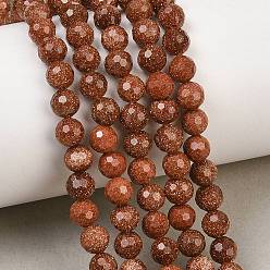 Goldstone Synthetischen Aventurin Perlen Stränge, Runde, facettiert, 5.5~6 mm, Bohrung: 0.9 mm, ca. 67 Stk. / Strang, 14.02''~14.21'' (35.6~36.1 cm)