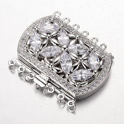 Платина Латунь кубического циркония коробка застежками, без кадмия, без никеля и без свинца, прямоугольные, платина, 34x43x12 мм, Отверстие: 1.5 & 2.5 мм