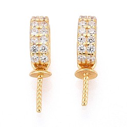 Золотой 925 серебряный микропроходный кубический цирконий подвесные поручни, шапка из бисера, золотые, 12~13x3x5 мм, отверстие : 5x2.5 мм, штифты : 0.7 мм