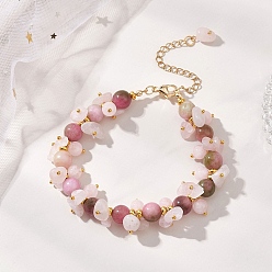 Розовый Кварц Браслеты из латуни и натуральных смешанных драгоценных камней с круглыми бусинами для женщин, 8.07 дюйм (20.5 см)