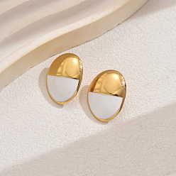 Белый 201 овальные серьги-гвоздики с эмалью из нержавеющей стали, золотые, белые, 24x19 мм