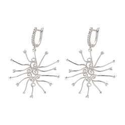 Real Platinum Plated Cubic Zirconia Stud Earring Findings, 925 Sterling Silver Earrings, Real Platinum Plated, 51x35mm