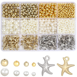 Couleur Mélangete 590pcs 4 styles ccb perles en plastique, ronde, avec 30 pièces de pendentifs en plastique CCB et 530 pièces de perles d'imitation en plastique ABS, couleur mixte, 3.5~17x3.5~8mm, Trou: 1~2.3mm