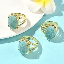 Амазонит Латунные манжеты с открытыми кольцами, с натуральным амазонитом, овальные, граненые, стойки покрытие, долговечный, золотые, 18 мм
