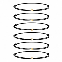 Black Braided Polyester Cord 2-Strand Bracelet Sets for Women Men, Adjustable Stackable Bracelets with Brass Round Beads, Golden, Black, 11.02 inch(28cm), 6pcs/set