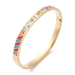 Синий 304 женские шарнирные браслеты из нержавеющей стали, с эмалью, реальный 18 k позолоченный, синие, 1/4 дюйм (0.6 см), внутренний диаметр: 2-3/8x2 дюйм (6x5 см)