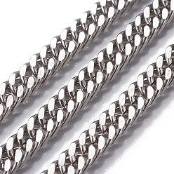 Stainless Steel Color Tarnish Resistant 201 Stainless Steel Cuban Link Chains, Chunky Curb Chains, Unwelded, Stainless Steel Color, 9x6x3mm
