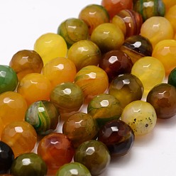 Goldenrod Natural Agate Beads Strands, Dyed, Faceted, Round, Goldenrod, 14mm, Hole: 1.2mm, about 28pcs/strand, 14 inch