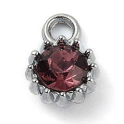 Hell Amethyst Legierungsglas Rhinestone Charme, Geburtsstein Charms, Flachrund, Platin Farbe, Hell Amethyst, 10.5x7.5x4 mm, Bohrung: 2.1 mm