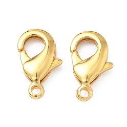 Настоящее золото 24K Карабин-лобстеры, латунные, долговечный, без свинца и без кадмия, стойки покрытие, реальный 24 k позолоченный, 12x7.5x3 мм, отверстие : 1.3 мм