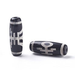 Узор Человека Бусины дзи с рисунком человека / да-рен в тибетском стиле, Природные Агат, окрашенная и подогревом, рис, 29.5~31x10~12 мм, отверстие : 1.5~2.8 мм