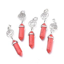 Синтетическая Бирюза Большие кулоны из синтетической бирюзы, заостренный с двойным окончанием, латунная фурнитура с платиновым покрытием, граненые, пуля, 59~67x14~15 мм, отверстие : 7x5 мм, Камень: 41~44x8 мм