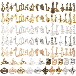 (52) Непрозрачная лаванда 100 шт 100 стили подвески из сплава, музыкальные инструменты и музыкальные ноты, разноцветные, 15~36x7~20x1.5~8 мм