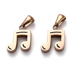 Rose Gold Ion Plating(IP) 304 Stainless Steel Pendants, Manual Polishing, Musical Note, Rose Gold, 15x12x3.5mm, Hole: 6x2.5mm