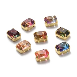 (52) Непрозрачная лаванда Шить на горный хрусталь, стекло горный хрусталь, с золотыми тонами латунных зубьев, аксессуары для одежды, прямоугольные, граненые, разноцветные, 10x8x6 мм, отверстие : 1 мм