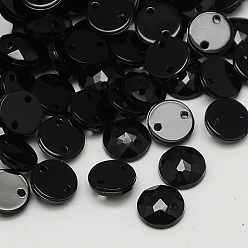 Черный Шить на горный хрусталь, Тайвань акриловые горный хрусталь, два отверстия, аксессуары для одежды, граненые, полукруглые / купольные, чёрные, 10x4 мм, отверстие: 1 мм