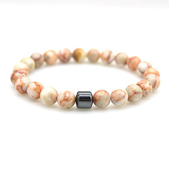 Камень Сетки Браслеты из круглых бусин из натурального камня для мужчин и женщин, 7-1/2 дюйм (19 см)