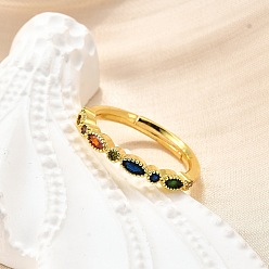 Настоящее золото 18K Регулируемые латунные кольца с микропаве из кубического циркония для женщин, без кадмия, без никеля и без свинца, лошадиный глаз , реальный 18 k позолоченный, 2.5 мм, внутренний диаметр: американский размер 7 1/4 (17.5 мм)