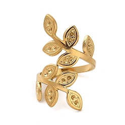 Золотой Ионное покрытие (IP) 304 Компоненты открытого манжетного кольца из нержавеющей стали, настройки звонка, листовая ветка, золотые, размер США 6 1/4 (16.7 мм), лоток : 1.8 мм