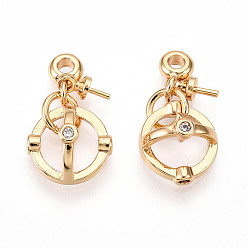 Настоящее золото 18K Латунный микро-паве кубический цирконий, за половину пробурено бисера, без кадмия, без никеля и без свинца, реальный 18 k позолоченный, 18x10 мм, залог: 6.5x3 мм, отверстие : 6.5 мм, штифты : 0.8 мм