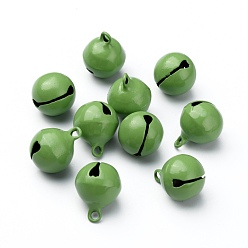 Olive Drab Baking Paint Brass Bell Pendants, Round, Olive Drab, 16.5x13.5mm, Hole: 2mm