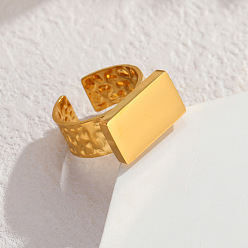 Real 18K Gold Plated 304 Stainless Steel Cuff Open Rings, Rectangle, Real 18K Gold Plated, 18mm