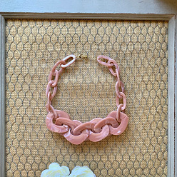 Pink Модные ожерелья из овальных звеньев из смолы, для украшения свитера, золотые, розовые, 15.75 дюйм (40 см)