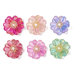 (52) Непрозрачная лаванда 7 шт 7 цвета прозрачные стеклянные подвески, цветочный шарм, с бусинами из ракушечного жемчуга и 304 петлями из нержавеющей стали, разноцветные, 29.5x30x12.5 мм, отверстие : 5.5 мм, 1 шт / цвет
