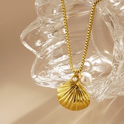 Золотой Летние океанские круглые белые ракушки из нержавеющей стали с подвеской в форме ракушки для женщин, золотые, 16.54 дюйм (42 см)