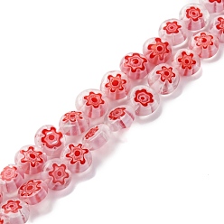 Красный Handmade millefiori lampwork beads strands, плоско-круглые, красные, 6x3 мм, отверстие : 0.7 мм, около 66 шт / нитка, 14.65'' (37.2 см)