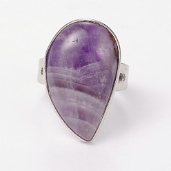 Аметист Регулируемые кольца из натурального аметиста и платины из латуни, слеза, внутренний диаметр: 19 мм