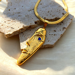 Золотой 304 Подвеска в виде человеческого лица из нержавеющей стали, украшенная стразами, синего цвета, для женщин., золотые, 16.34 дюйм (41.5 см)